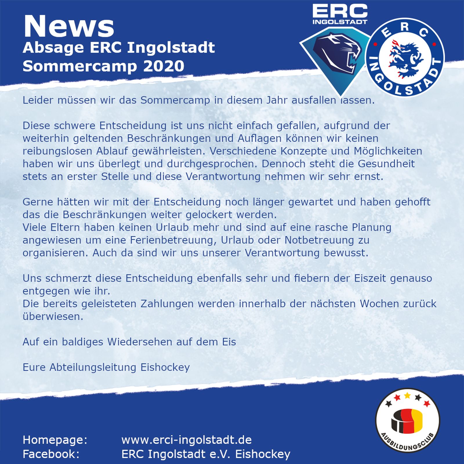 News Absage Sommercamp